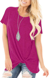 Women'S Tops Short Sleeve Twist Knotted T Shirts Summer Blouse Tunic Tops S-2XL